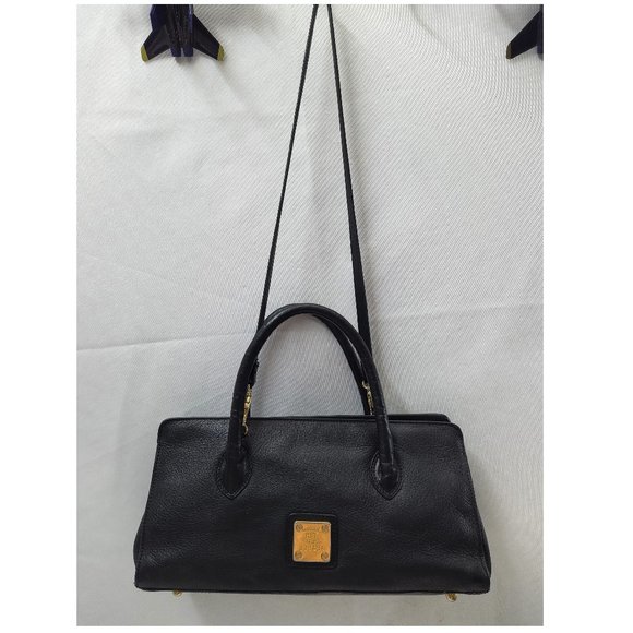 HCL Black Leather Zipper Closure Satchel Shoulder Bag - Vintage -Made in Germany - Picture 2 of 16